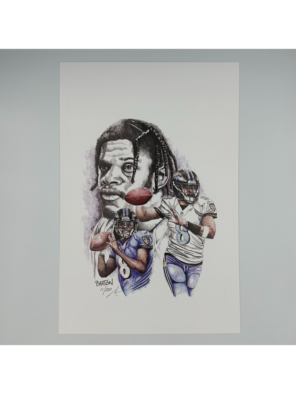 Lamar Jackson Baltimore Ravens LE 11/250 Lithograph Signed by Brian Barton COA